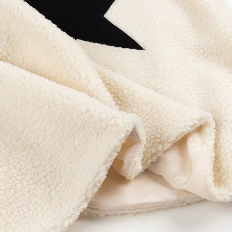 Women's Loose Lamb Wool Round-Neck Vest Top Gilet, Star Design