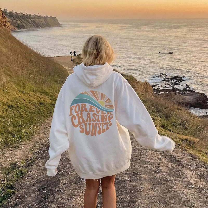 Forever Chasing Sunsets, Fleece-Lined Positive Vibes Hoodie