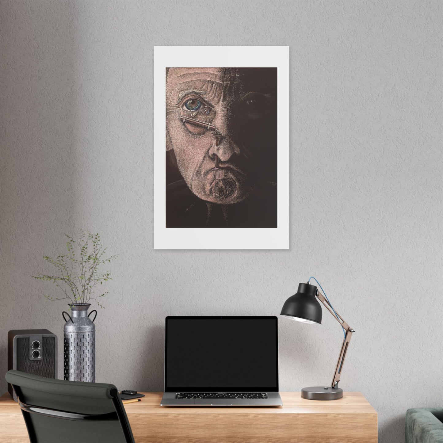 Tears, Surrealist Art, White Gel Pen and Pencils on Black Cardboard 'Designed by AI' Canvas Art Print