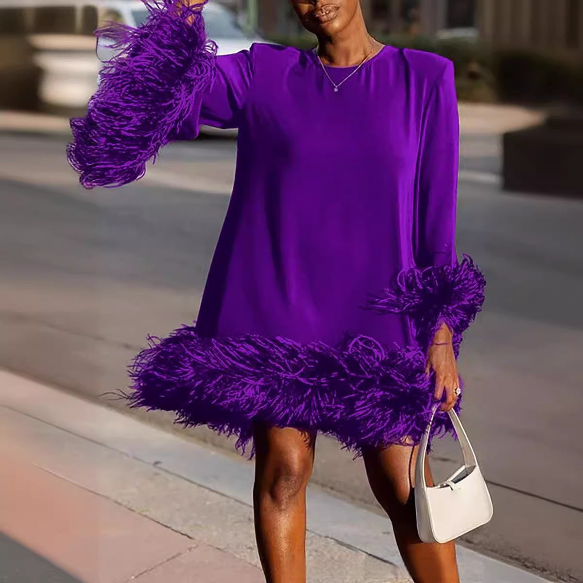 Vireous Feather Glam Loose Socialite Dress