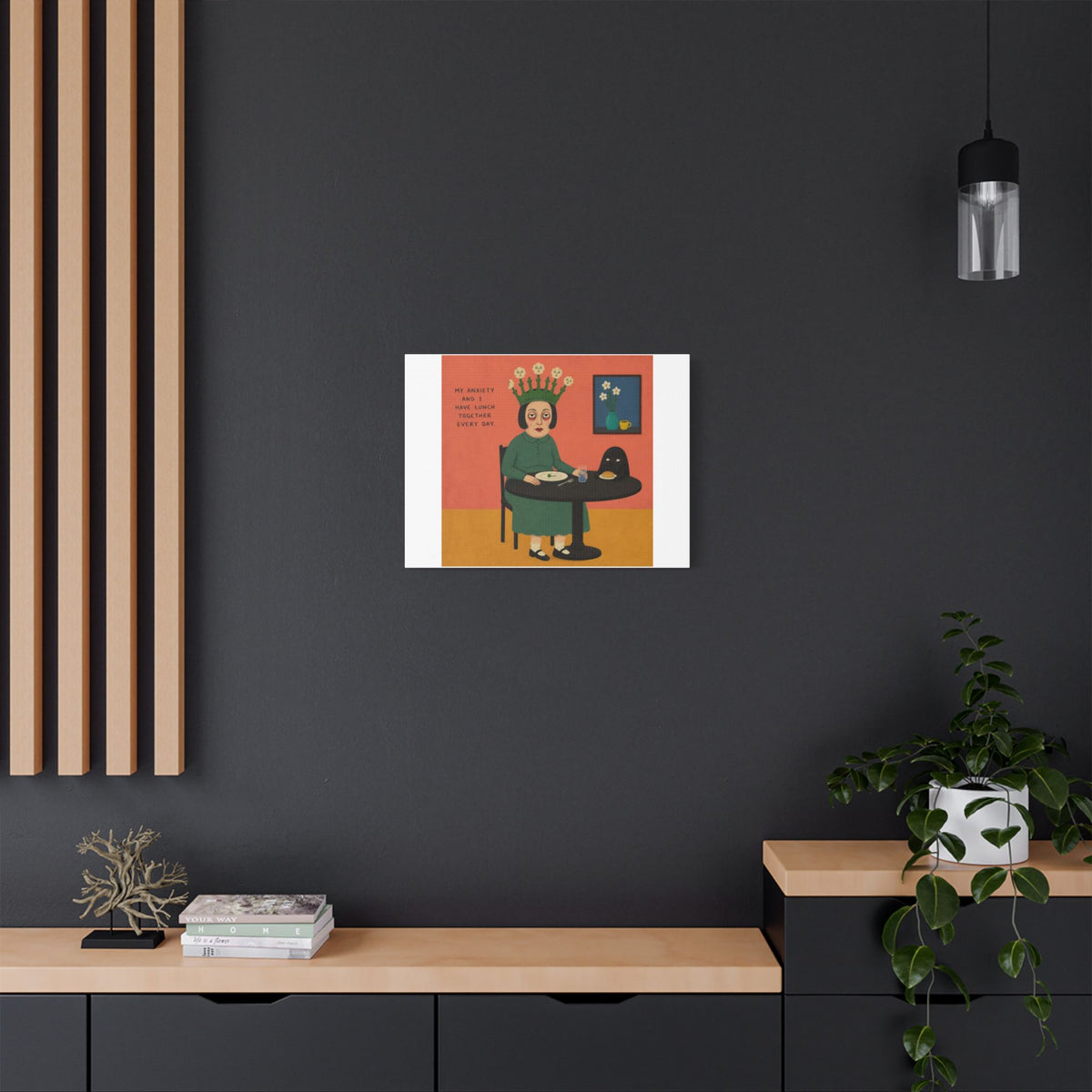 Lunch with my Anxiety, Cartoon Art Print on Canvas