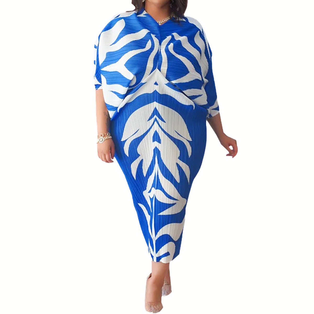 strapless open back dress Vireous Plus Size Women's Pleated Batwing Sleeve Dress – Vireous.Shop