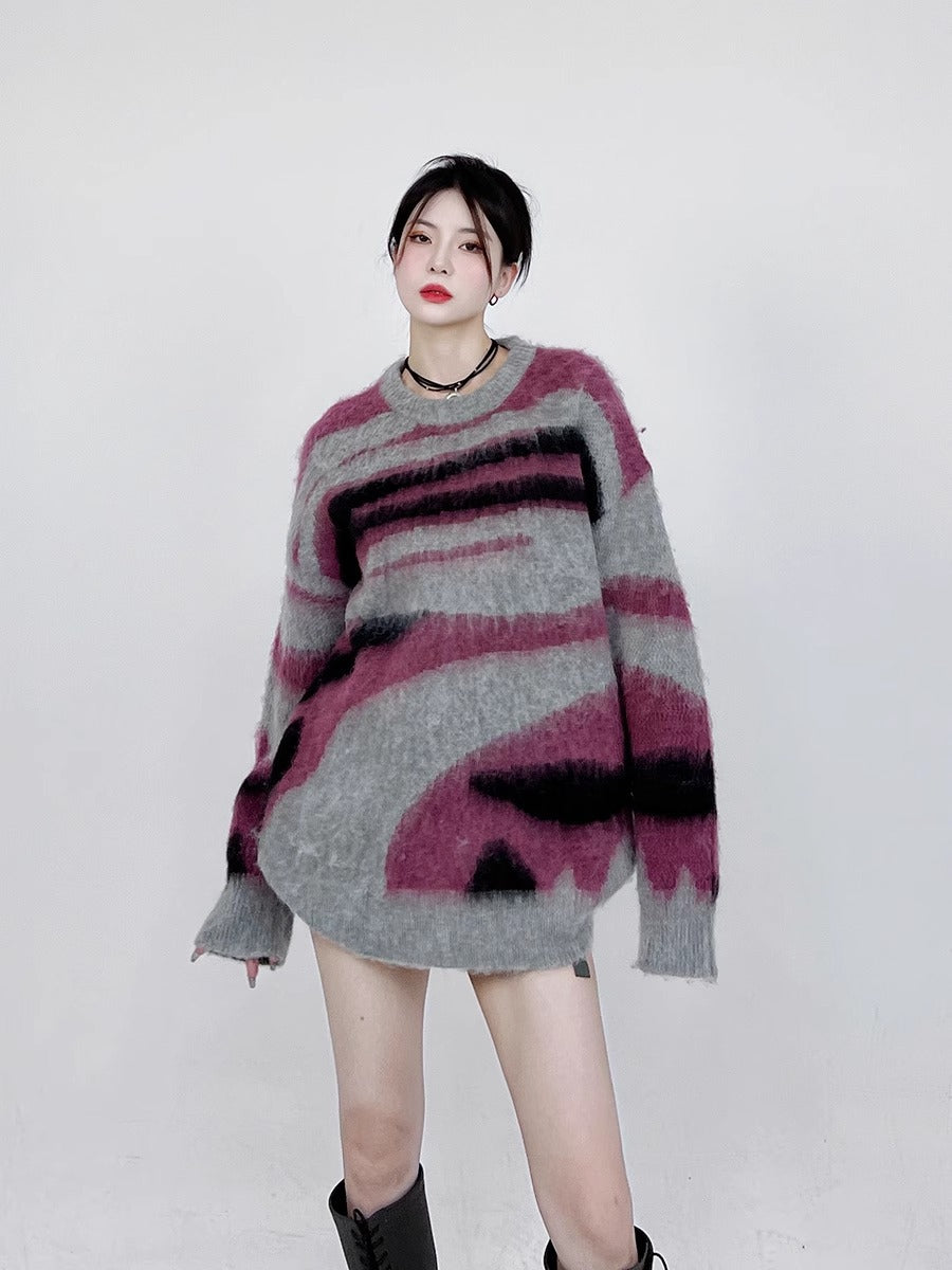 Unisex Retro Contrast Colour Loose Sweater