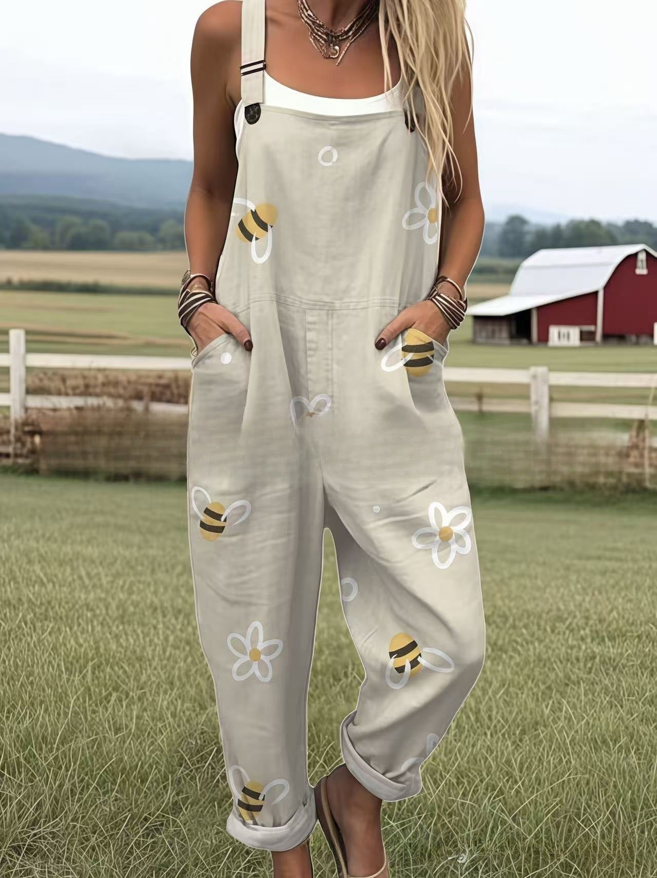 'Flower Power' Women's Casual Suspender Trousers