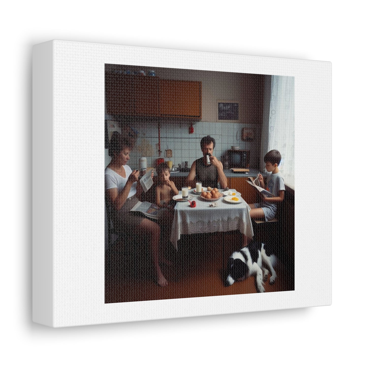 Typical 1970s Polish Family Eating Breakfast 'Designed by AI' Art Print on Canvas