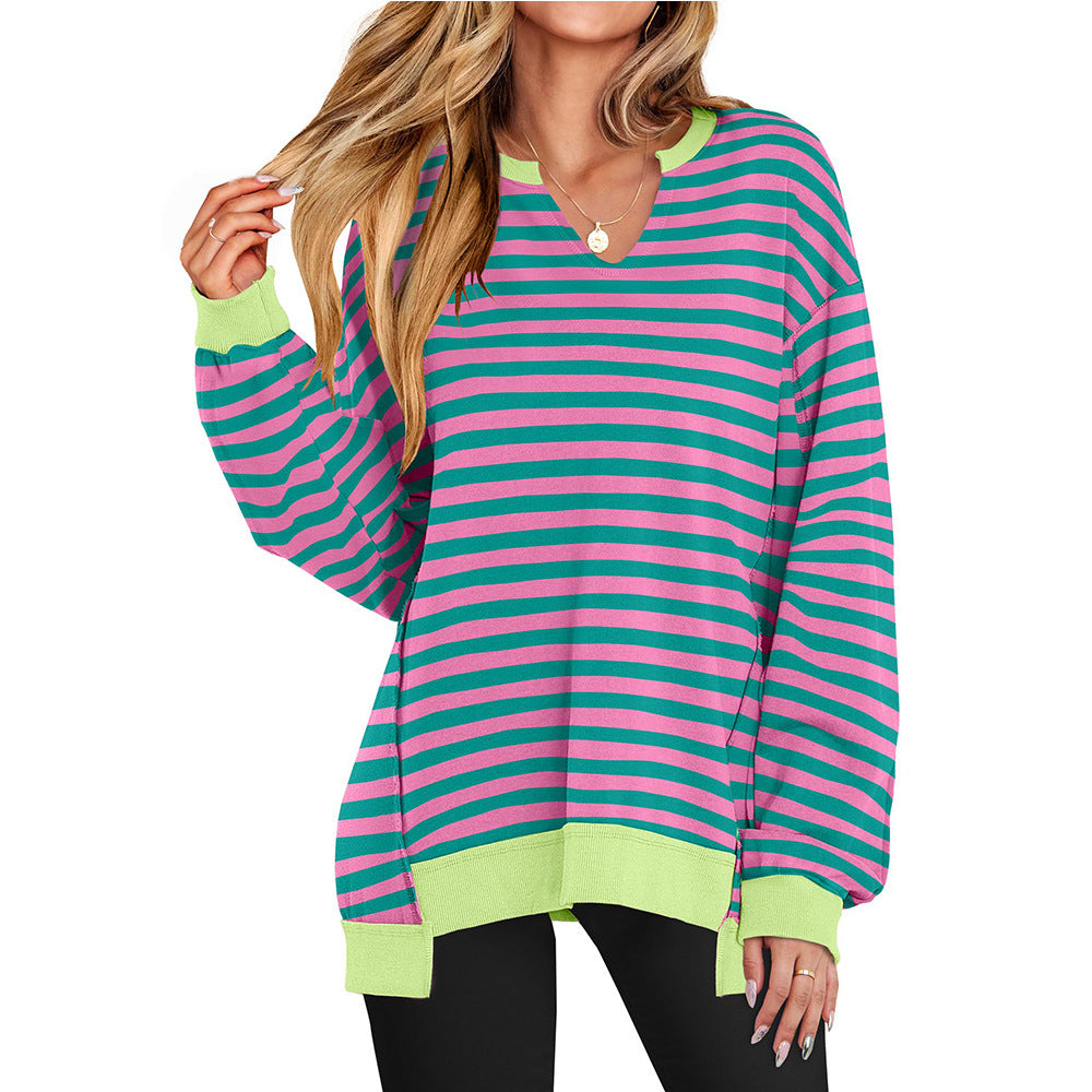 Vireous Colourful French-Stripe Loose Women's Sweatshirt, Plus Sizes