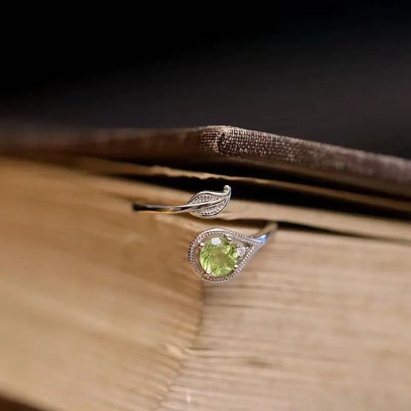 Olivine Green Gemstome Leaf and Branch Open Ring