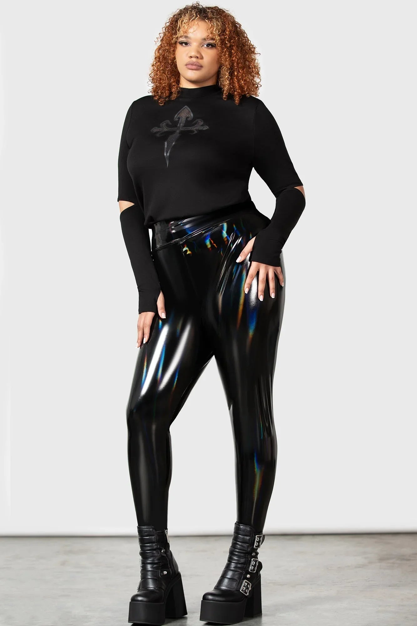 Killstar Darkwaves & Raves Hi-Shine Faux Leather Leggings