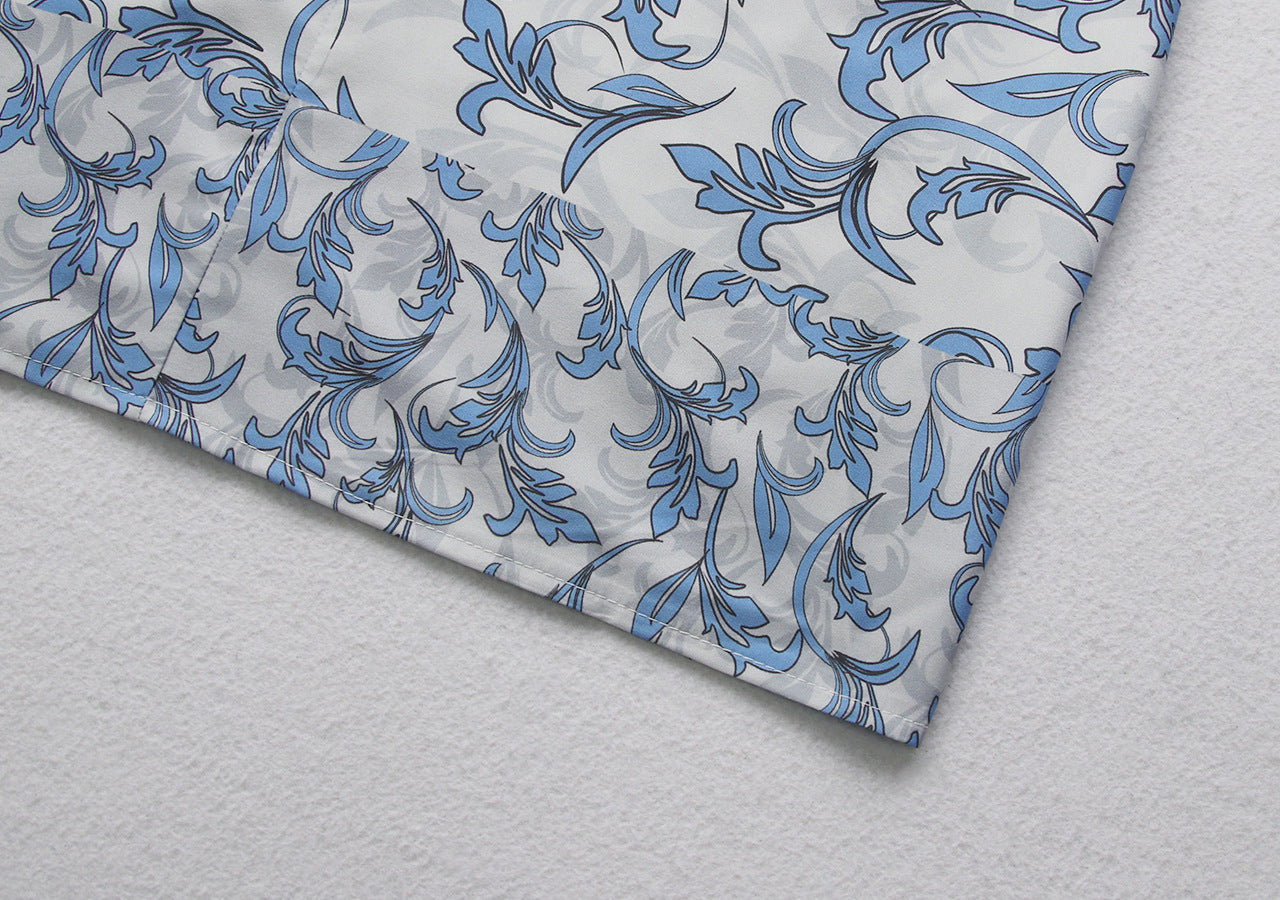 Retro Split-Long-Sleeve Sunscreen Blue Floral Dress