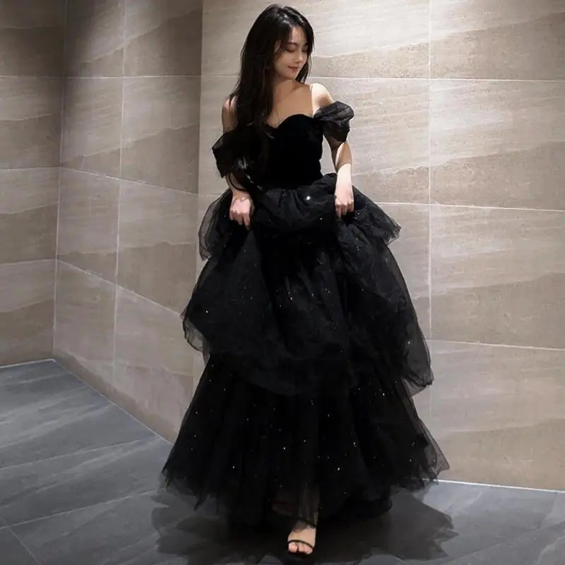 Vireous Floaty Sheer Tulle Evening Dress, Princess Sleeves