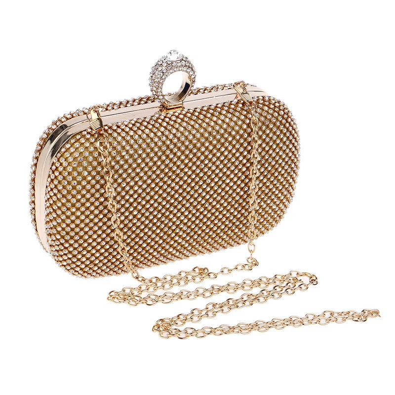 Evening Clutch Bag, Diamond-Studded Evening Bag with Chain