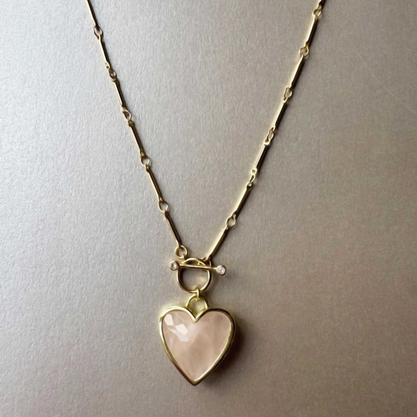 Sanora Luxe 18K Gold-Plated Rose Quartz T-Bar Heart Necklace
