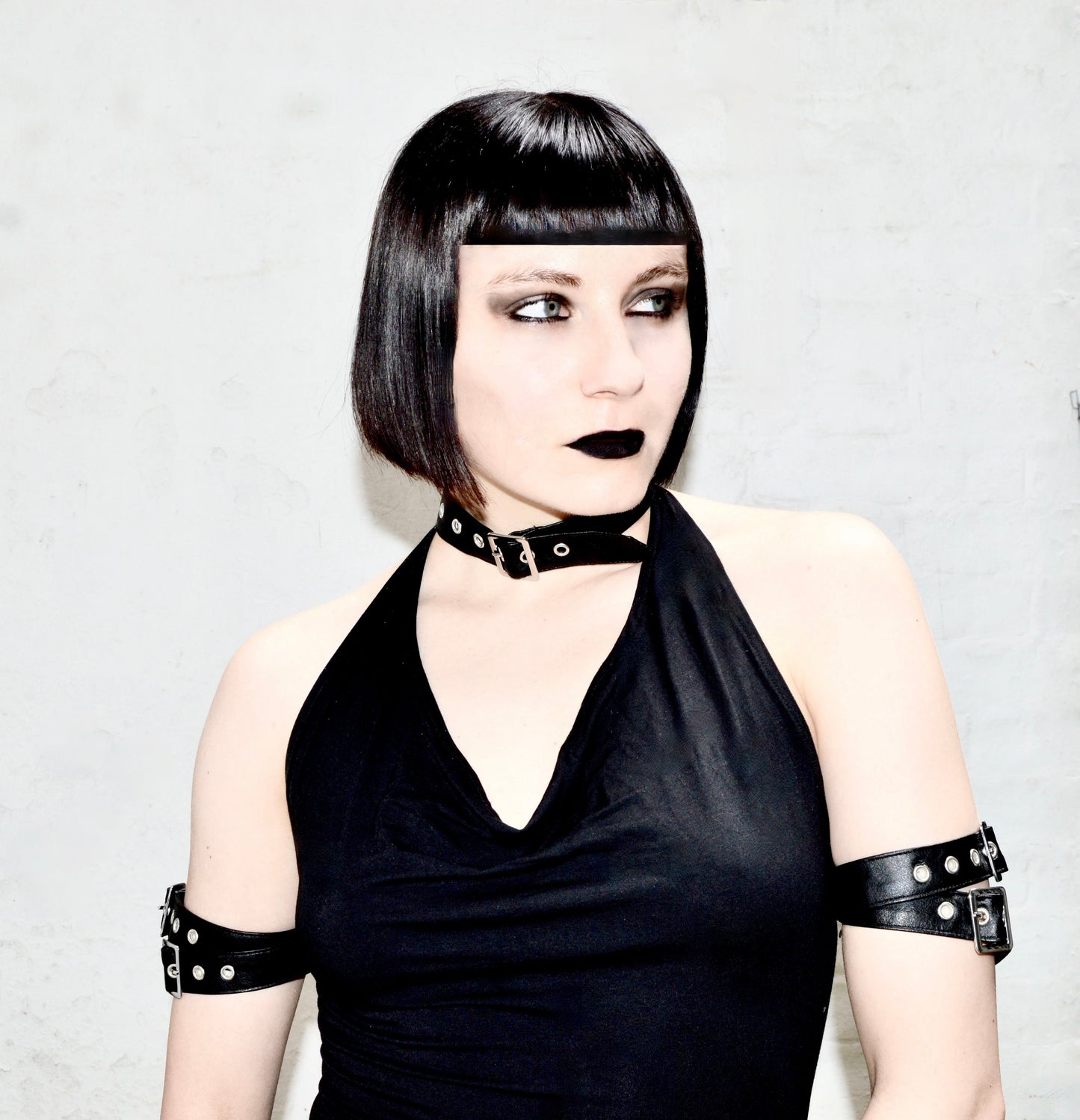 Necessary Evil Aphrodite Plunge Cowl-Neck Top with Faux Leather Detail