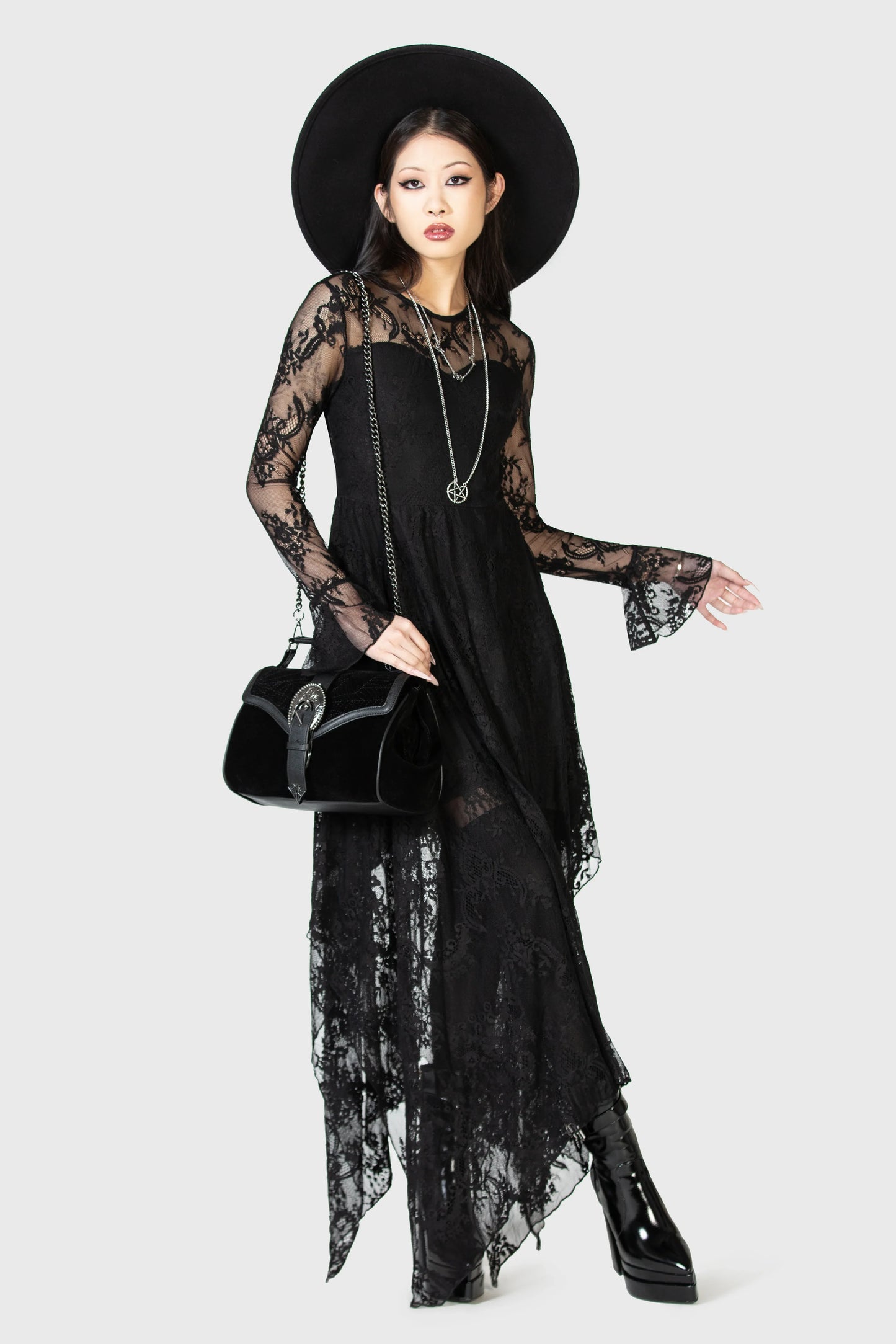 Killstar Lady Arachne Velvet and Leather Handbag