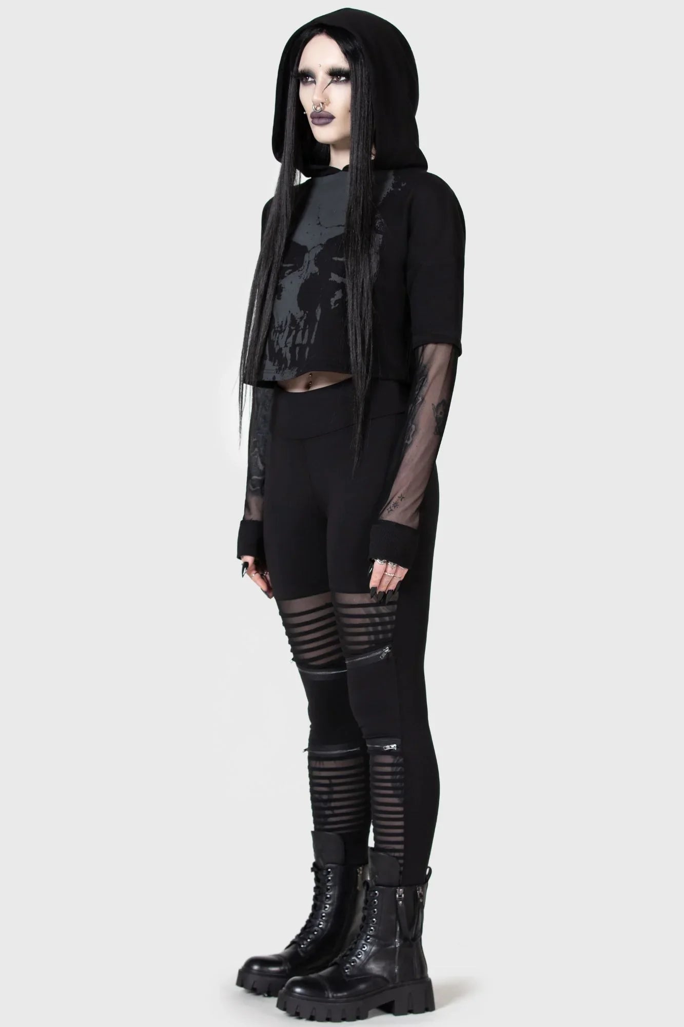 Killstar Clara's Trap High Waisted Mesh Panel Leggings