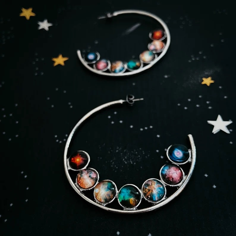 Retro Hoop Earrings, Women's Pendant Multicolour Gemstones