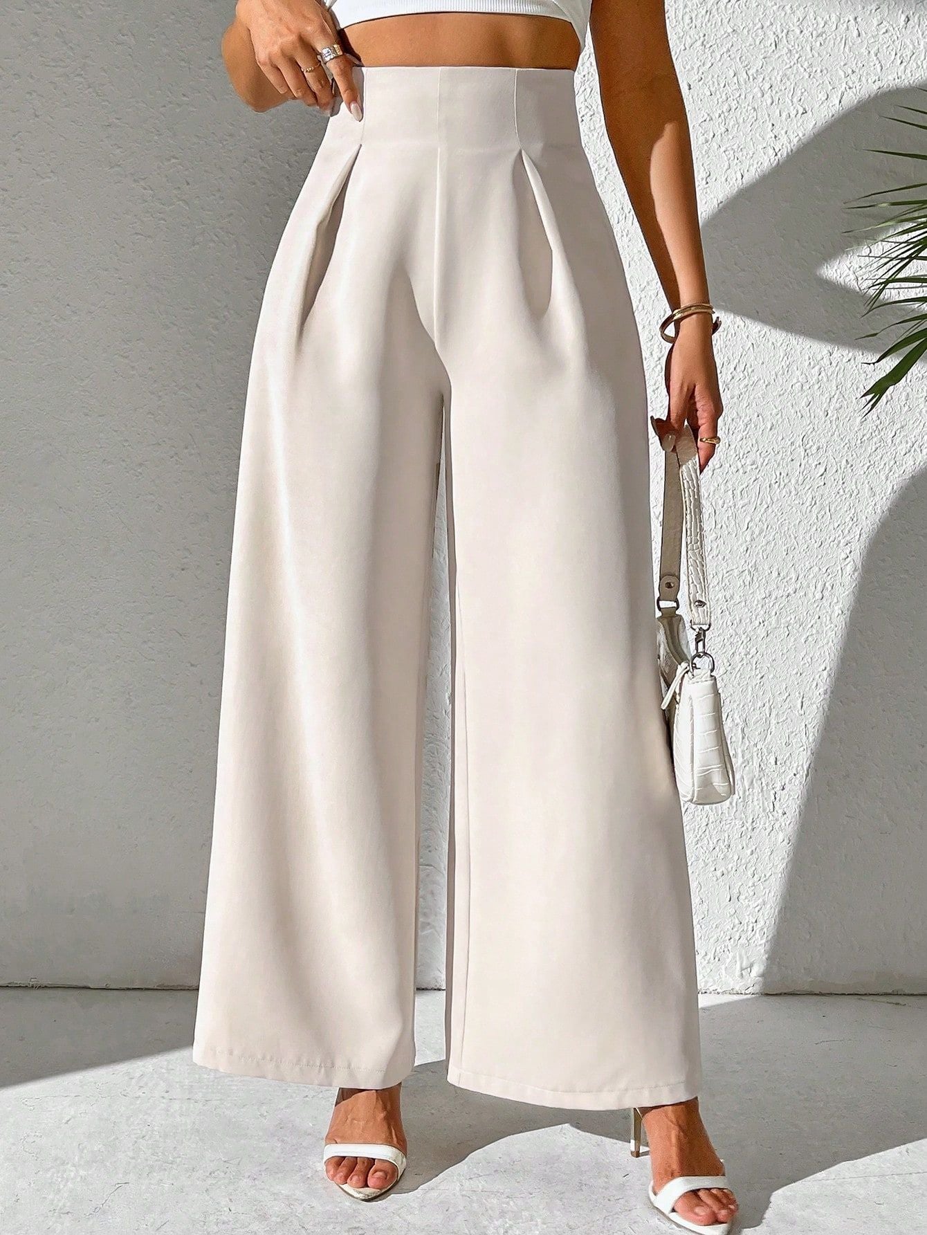 Vireous Women's High Waist Drooping Wide-Leg Business Trousers