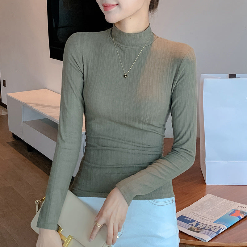Half Turtleneck Fine Rib-Knit Casual Women's Top