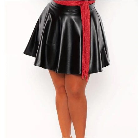 Solid Colour Leather Plus-Size Women's Skirt