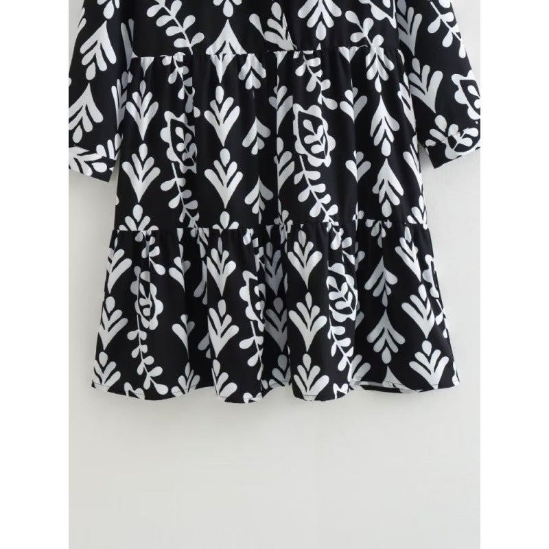 Vireous Long Sleeve Geometric Print Shirt Dress
