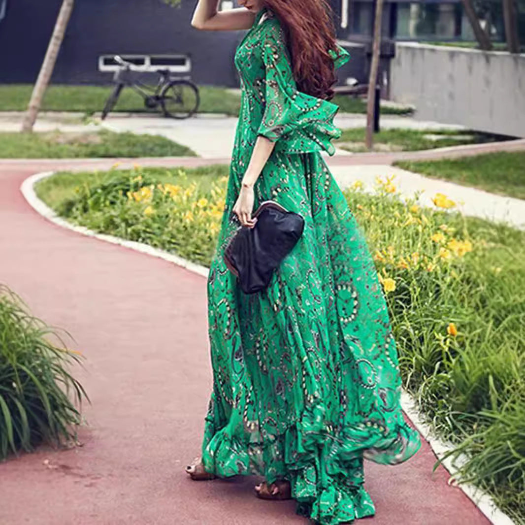 Abstract Print Women's Long Flowing Hippy Kaftan Dress