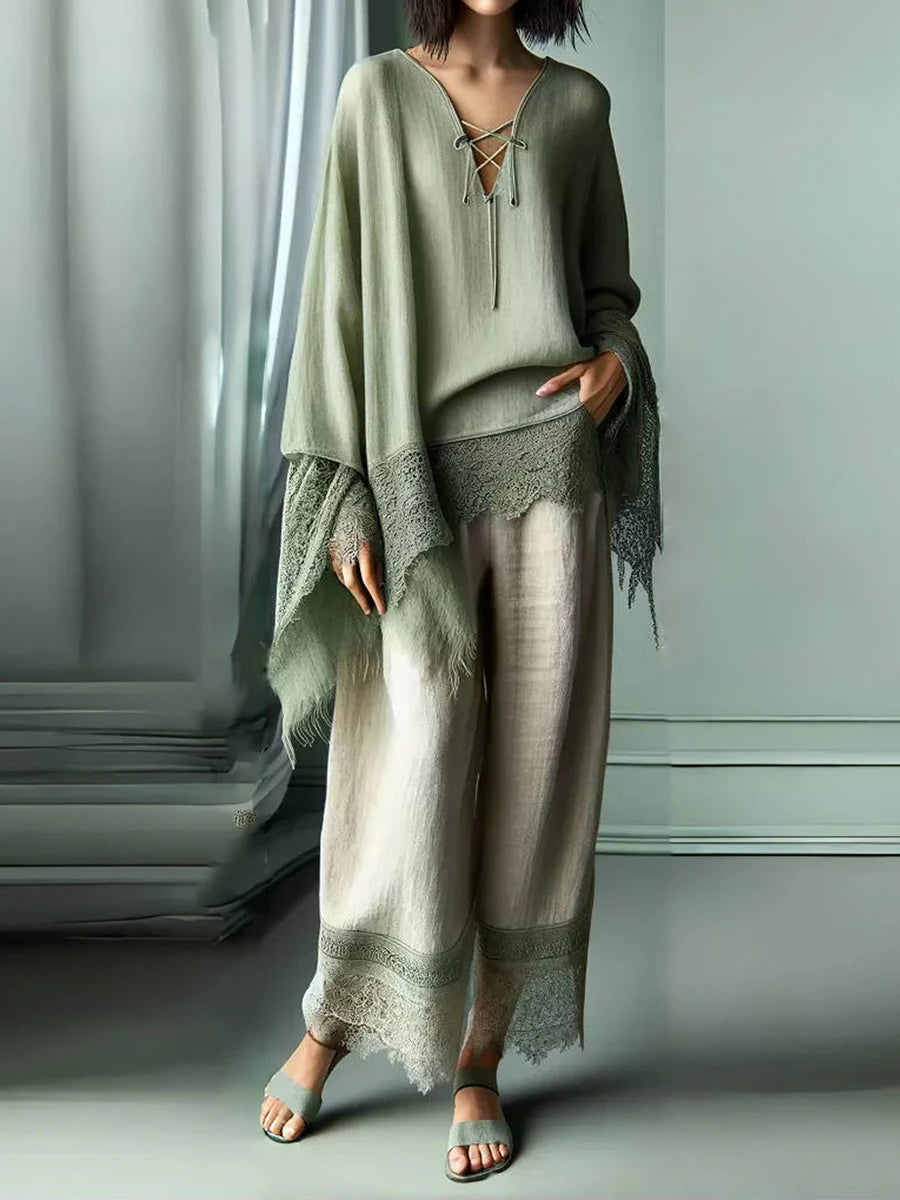 Women's Drawstring Wide-Leg Skirt Pants, Beige Gaucho Trousers