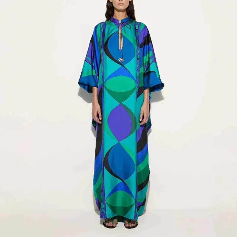 Colourful Abstract Print Kaftan Dress, Party Dress