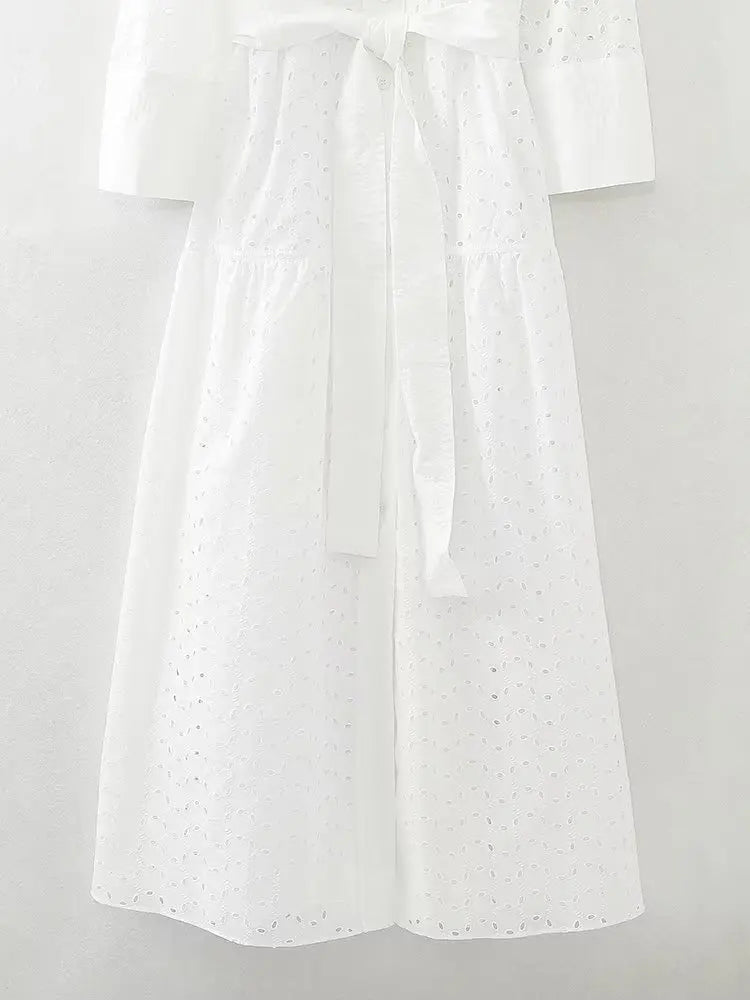 Vireous Cotton Embroidery Classic French Country-Style Dress