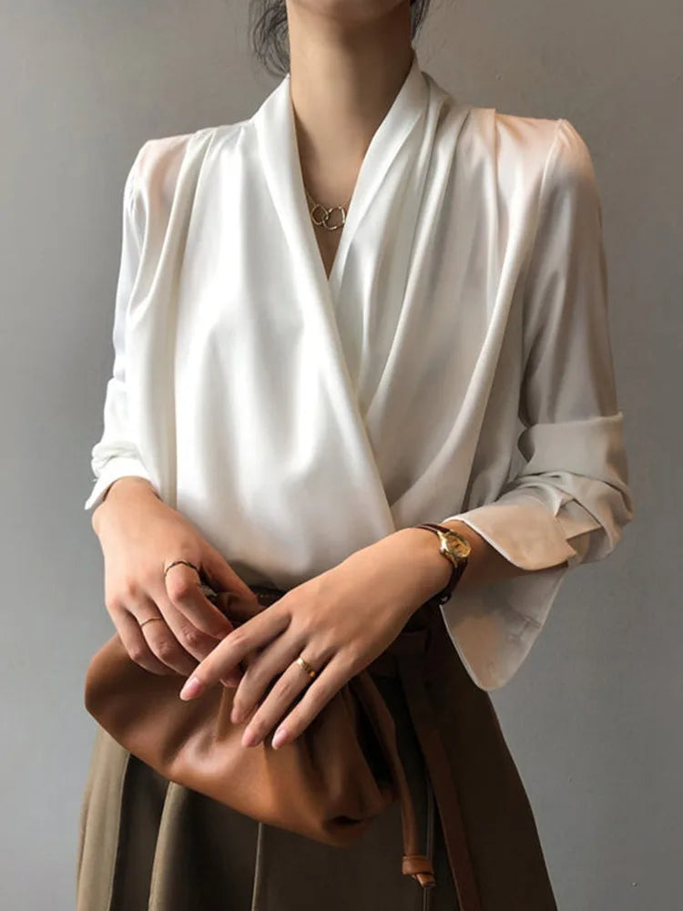 Vireous Everyday Casual Satin Cross-Collar Women's Shirt