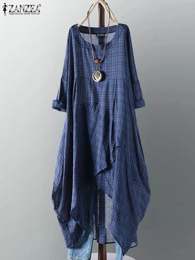 Zanzea® Vintage-Style Midi Dress, Asymmetrical Silhouette