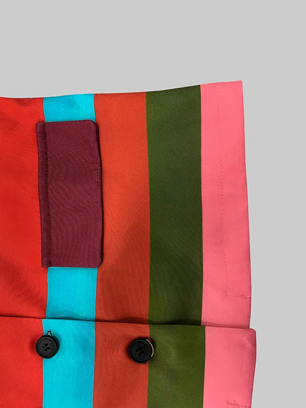 Vireous Avant Garde Women's Multi-Coloured Striped Lapel Jacket