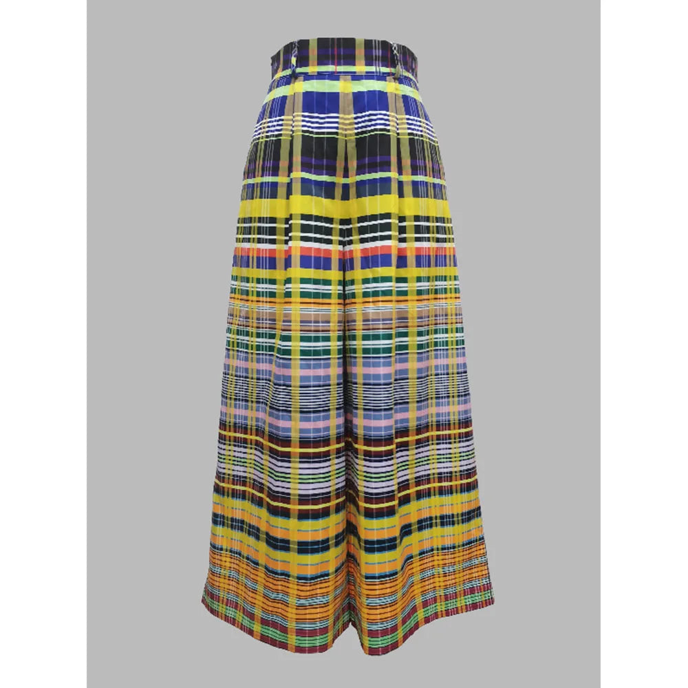 Vireous Loose Wide-Leg Checkerboard Printed Casual Bottoms, Pants