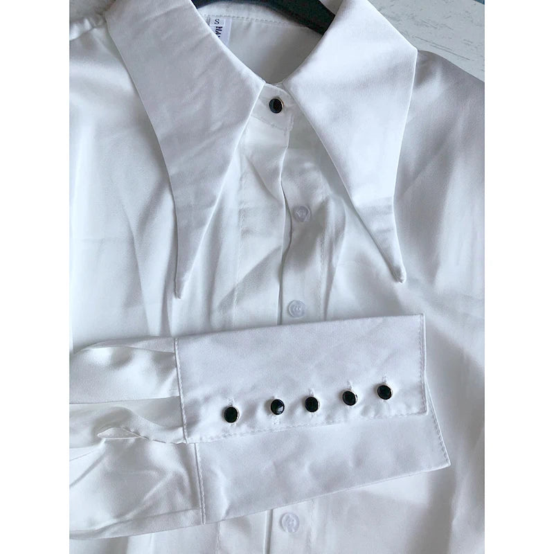 Vireous Elegant Exaggerated Sharp-Collar Avant Garde Blouse, Businesswear