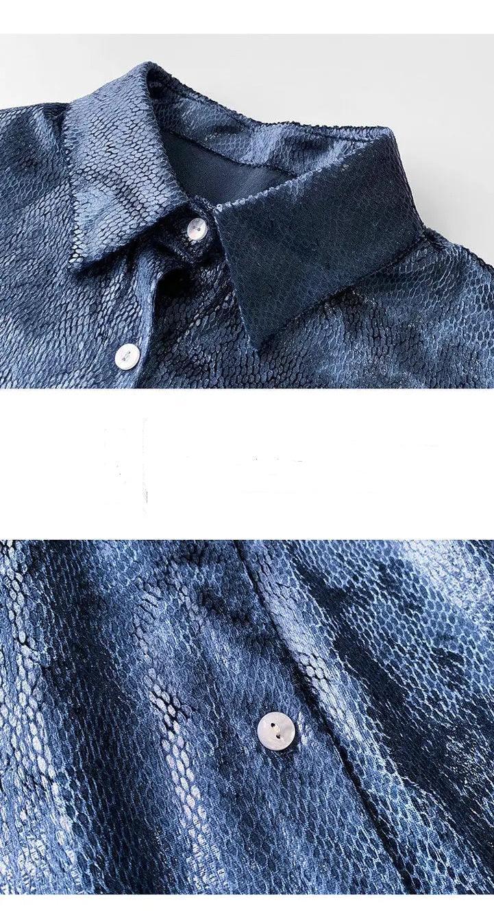 Vireous Women's Shiny Stretch Shirt, Spring and Autumn Collection