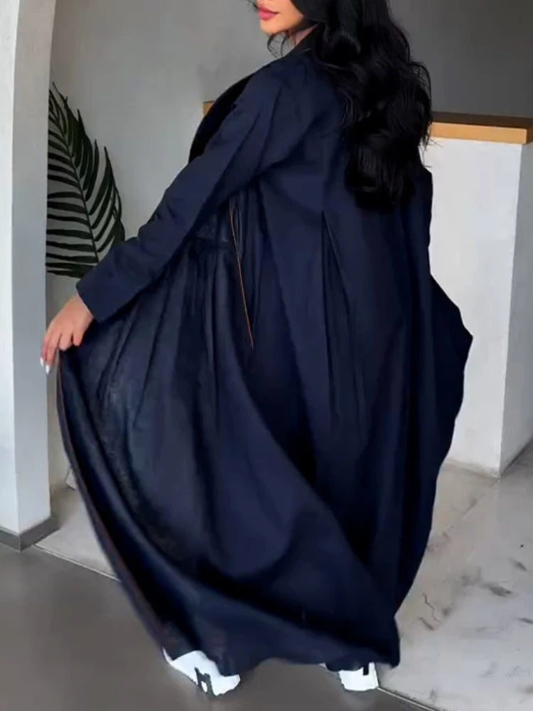 Vireous Women's Windbreaker Fashion Extra-Long Coat, Loose Ruched