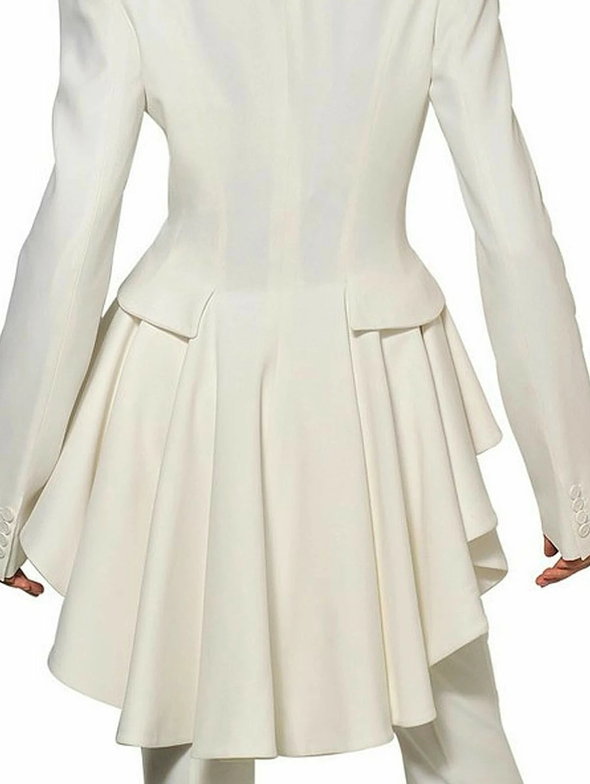 Women's Avant Garde Long Ruffle Tail White Blazer, Catwalk Collection