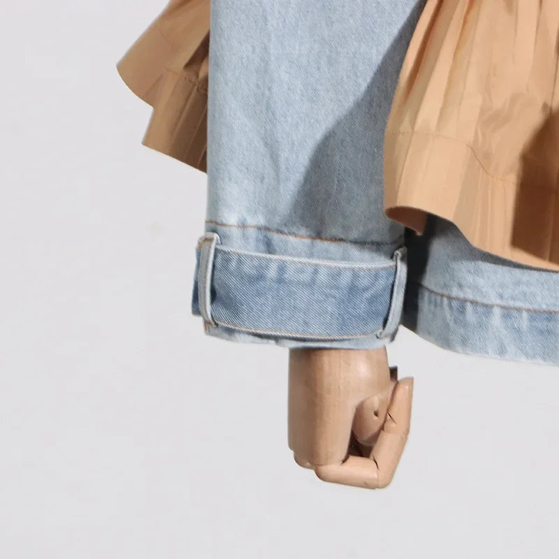 Women's Comfort Stone-Washed Denim Jacket with Bold Ruffles, Catwalk Collection