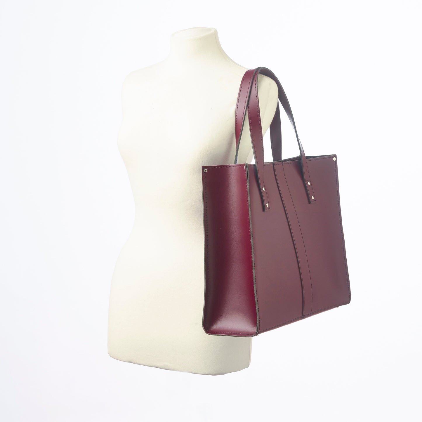 Handmade Leather Shopper in Marsala Red