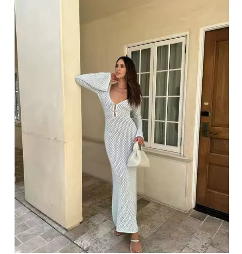 Elegant Sheer Knitted Beach Dress, Multi Colours Vireous.Shop Elegant Sheer Knitted Beach Dress, Multi Colours Vireous.Shop