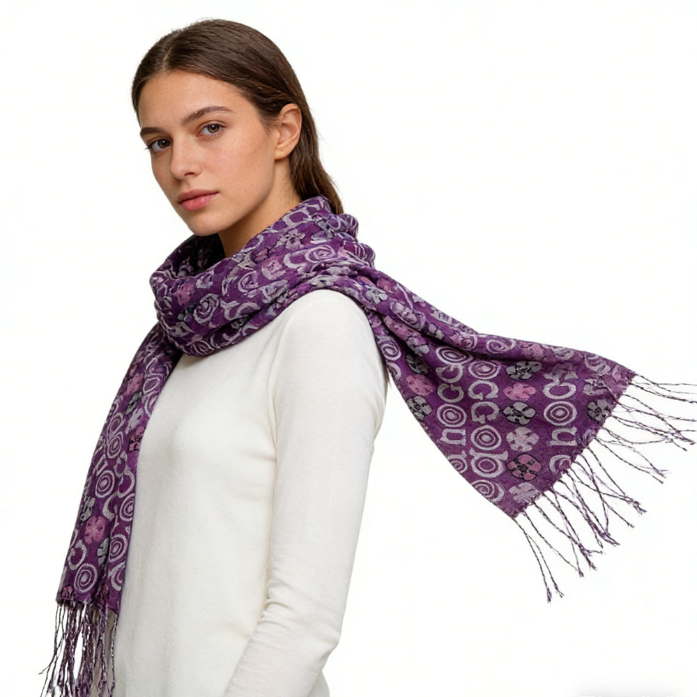 Purple Flowy Boho Watercolour-Inspired Evening Scarf, Unisex
