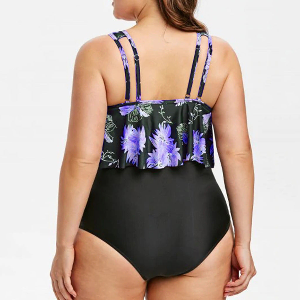 Women's High Waist Ruffle One-Piece Swimwear, Plus Sizes