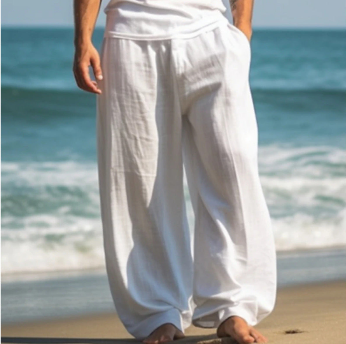 Vireous Men's Casual Baggy Pants, Beach Summer Trousers