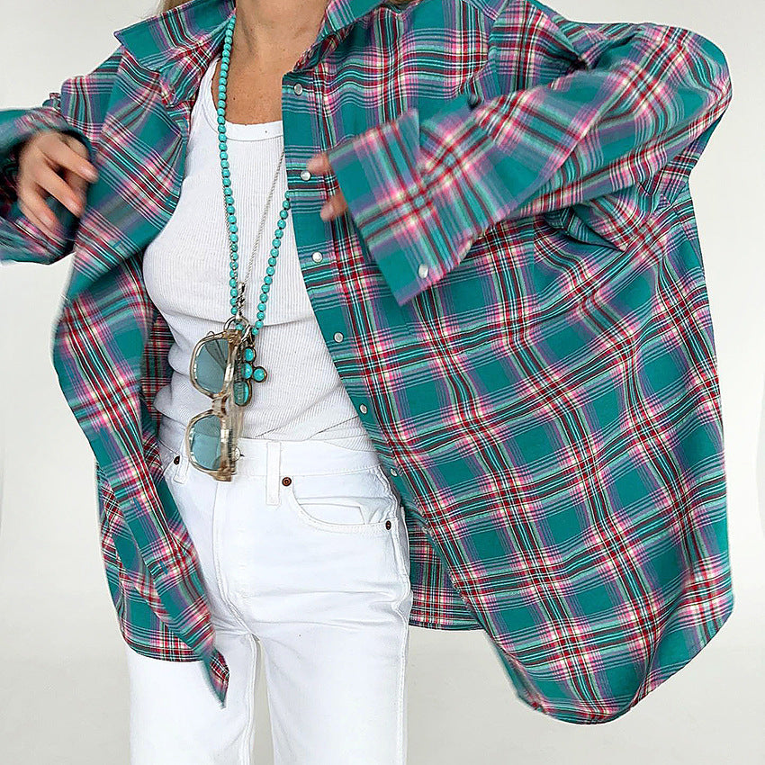 Women's Retro Classic Very Long Plaid Summer Shirt