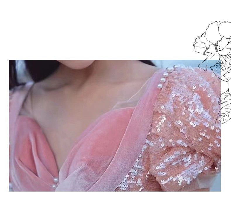 Vireous Soft Luxury Pink Layered Evening Dress