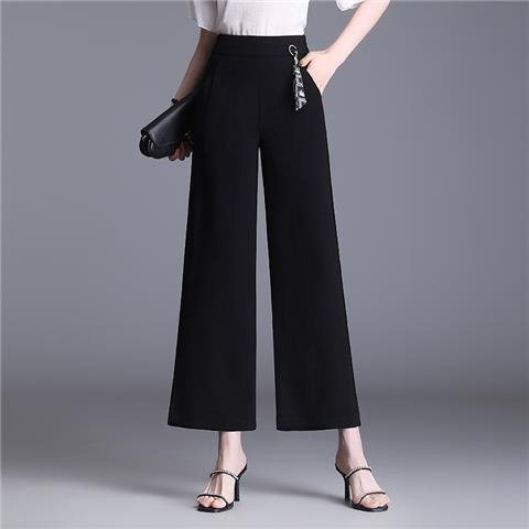 French-Style High Waist Loose Cropped Drape Chiffon Pants