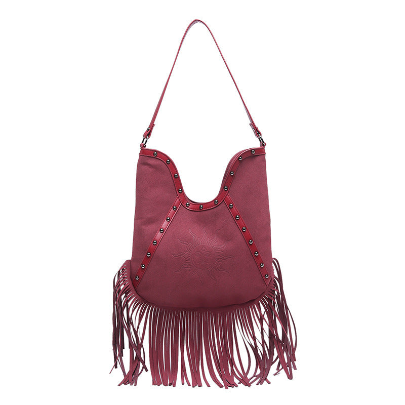 Large-Capacity Crossbody Tassel Boho Rivet Handbag