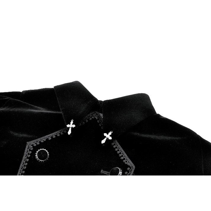 Dark in Love Lilith Officer Velvet High-Collar Coat in Black