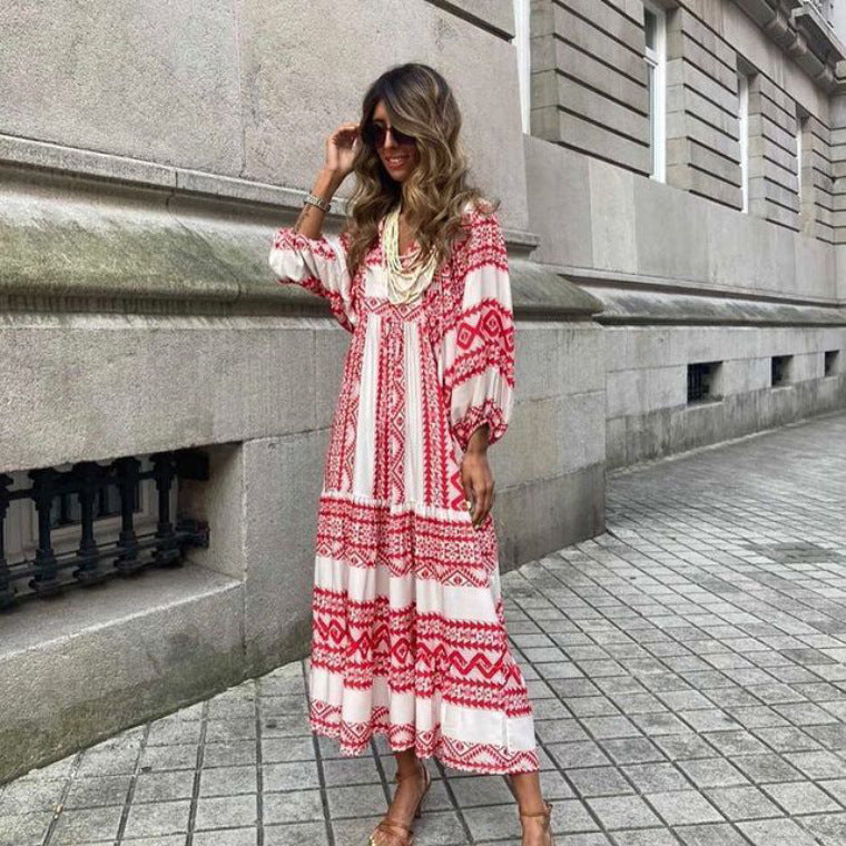 Summer Vintage Printed Boho Long Dress, Multi Designs