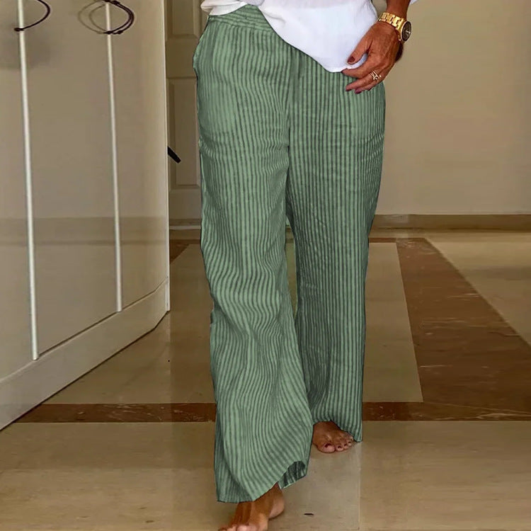 Women's Loose Fashion Pin-Stripe Straight-Leg Linen Pants