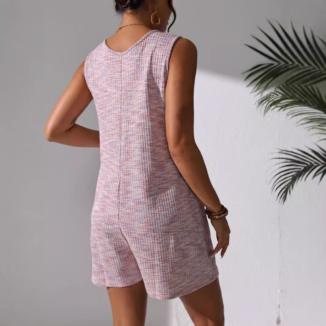 Casual Button Pocket Vest Women's Jumpsuit, Multi Colours